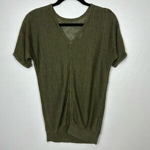 Talbots Linen Dark Olive Green V-neck Sweater Top Size XSP